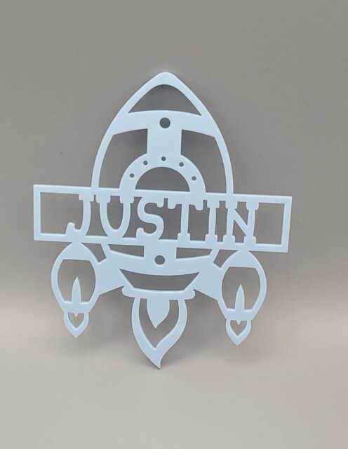 Personalised Space Rocket - Outer Boys Bedroom Decor, Nursery Decor Name, Door Or Wall Hanger in Acrylic Wood - image 1