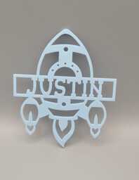 Personalised Space Rocket - Outer Boys Bedroom Decor, Nursery Decor Name, Door Or Wall Hanger in Acrylic Wood - thumbnail 1