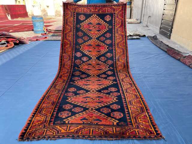4x8.6 Ft, Hallway Runner Rug, Natural Dyes Vibrant Hand Knotted Rare Diamond Design Luxury Rug - image 1