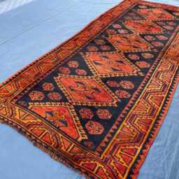 4x8.6 Ft, Hallway Runner Rug, Natural Dyes Vibrant Hand Knotted Rare Diamond Design Luxury Rug - thumbnail 3