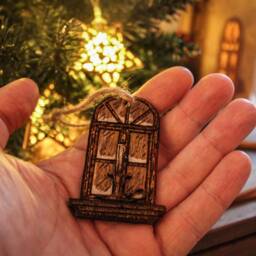 Candle in Window Christmas Tree Bauble Ornament Wood Festive Ireland When You Are Old Prom Book Rustic Handmade Wooden Decoration - thumbnail 2