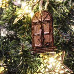 Candle in Window Christmas Tree Bauble Ornament Wood Festive Ireland When You Are Old Prom Book Rustic Handmade Wooden Decoration - thumbnail 4