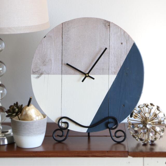 Handmade Barn Wood Wall Clock Geometric Color Block Design - image 1