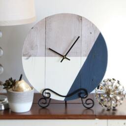 Handmade Barn Wood Wall Clock Geometric Color Block Design - thumbnail 3