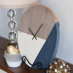 Handmade Barn Wood Wall Clock Geometric Color Block Design - thumbnail 4