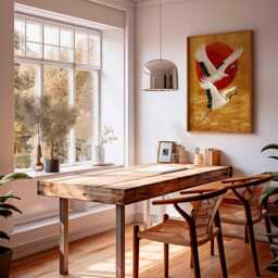 Japanese Crane Poster - Red Sun & Golden Waves Wall Art, Traditional Style Bird Print, Unframed Oriental Decor - thumbnail 2