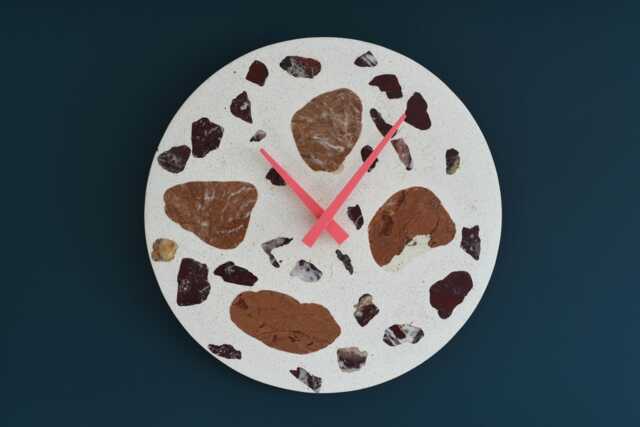 Terrazzo Wall Clock - Handmade Concrete Wooden Hands Unique Home Decor - image 1