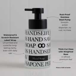 Set Of 2 Frosted Glass Hand Soap & Lotion Dispensers 250Ml With Black Stainless Steel Pumps Text Wrap - thumbnail 3