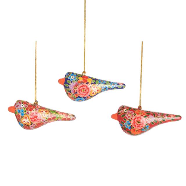 Kashmiri Festive Birds Papier-M??ch?? Christmas Tree Decorations - Bauble Ornament Opulent Traditional Colourful Pretty Ornate Handmade Gift - image 1