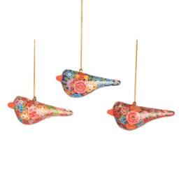 Kashmiri Festive Birds Papier-M??ch?? Christmas Tree Decorations - Bauble Ornament Opulent Traditional Colourful Pretty Ornate Handmade Gift - thumbnail 1
