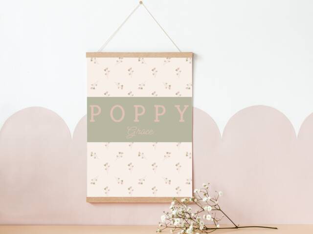Personalised Sage & Pink Flower Name Sign For Girls Room, Nursery Or Playroom - Print Only - image 1