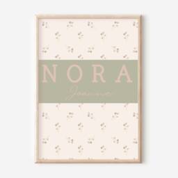 Personalised Sage & Pink Flower Name Sign For Girls Room, Nursery Or Playroom - Print Only - thumbnail 2