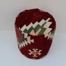 Handmade Kilim Pouf Cover - Red Turkish Wool, 18x18 - thumbnail 3