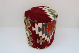 Handmade Kilim Pouf Cover - Red Turkish Wool, 18x18