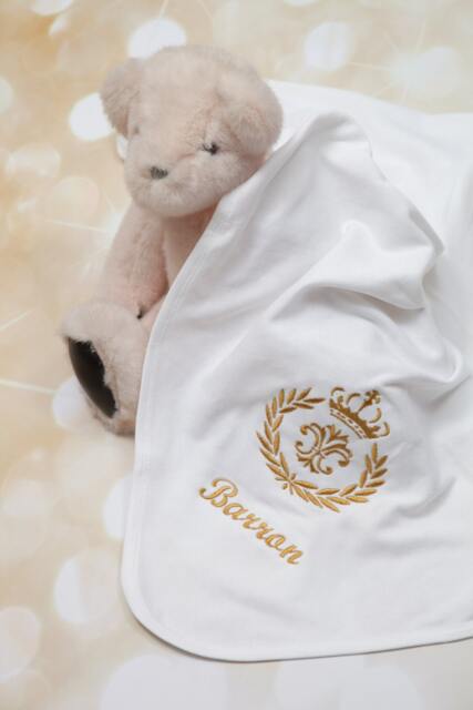 Personalized Royal Prince White Baby Boy Blanket Receiving With Large Embroidery - image 1