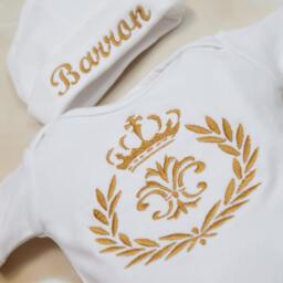 Personalized Royal Prince White Baby Boy Blanket Receiving With Large Embroidery - thumbnail 3
