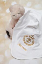 Personalized Royal Prince White Baby Boy Blanket Receiving With Large Embroidery - thumbnail 1