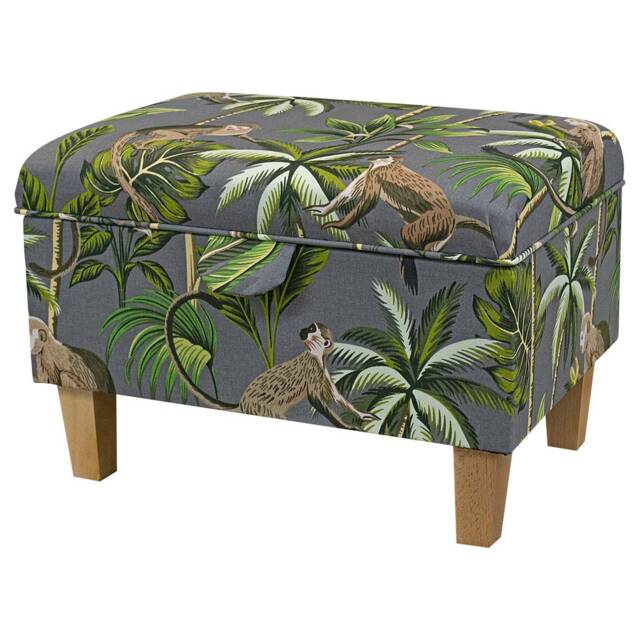 Grey Monkey Storage Footstool - Tropical Jungle Ottoman Handmade in Britain - image 1