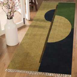 Modern Hallway Runner Rug - Geometric Black Circle Design, Burgundy & Gold Accent - thumbnail 2