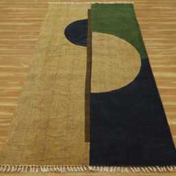 Modern Hallway Runner Rug - Geometric Black Circle Design, Burgundy & Gold Accent - thumbnail 3