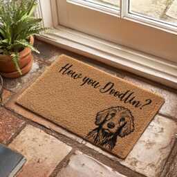 Custom Doodle Dog Doormat With Cute Saying, How You Doodlin, Door Mat, Goldendoodle Owner Gift, Labradoodle Gift - thumbnail 3