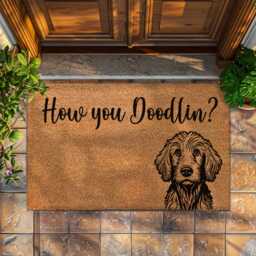 Custom Doodle Dog Doormat With Cute Saying, How You Doodlin, Door Mat, Goldendoodle Owner Gift, Labradoodle Gift - thumbnail 1