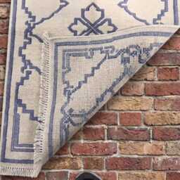 Modern Ivory Oushak Wool Rug - Hand Knotted Turkish Carpet Decor - 2.6x8 Ft - thumbnail 2