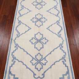 Modern Ivory Oushak Wool Rug - Hand Knotted Turkish Carpet Decor - 2.6x8 Ft - thumbnail 3