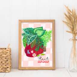 Plant Mom Art Print Red Backpack With Ornamental Plants - thumbnail 1