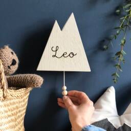 Wooden Musical Mountain Name Wall Hanging - Pull String Music Box New Baby Or Christening Gift Engraved Solid Oak Worldwide Shipping - thumbnail 2