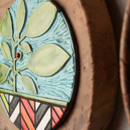 Ceramic Wall Art, Handmade Tile Lacy Frame Green Vine - thumbnail 3
