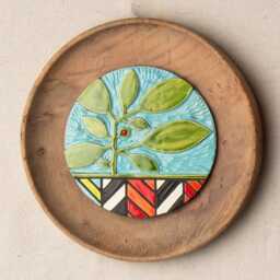 Ceramic Wall Art, Handmade Tile Lacy Frame Green Vine