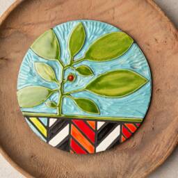 Ceramic Wall Art, Handmade Tile Lacy Frame Green Vine - thumbnail 2