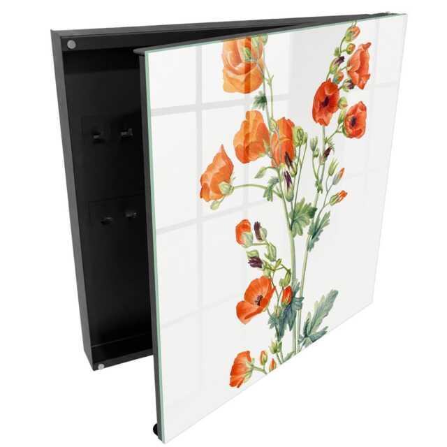 Orange Poppies Key Cabinet For Home, White Box Wall, Watercolor Flowers & Plants, Nature Lovers - image 1