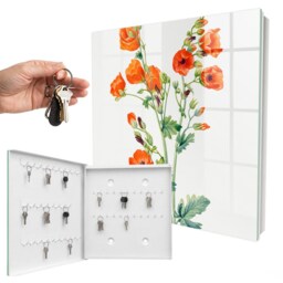 Orange Poppies Key Cabinet For Home, White Box Wall, Watercolor Flowers & Plants, Nature Lovers - thumbnail 2