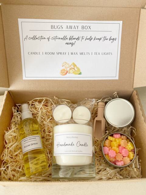 Bugs Away Gift Set - Citronella Candle Wax Melts Room Spray -Tea Lights Handmade Birthday Gifts For Her- Summer Outdoor Living - image 1