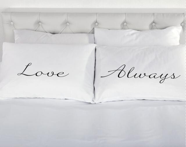Couples Pillowcases Love Always Pillow Cases White 200Tc Cotton Printed Case Pair Bed 200 Thread Count 100% Excellent Quality