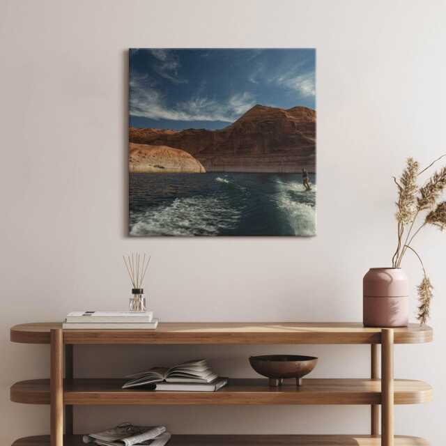 Person Water Skiing Canvas, Wall Art Picture, Blue Decoration, Nature Canvas - image 1