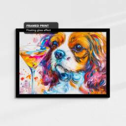 King Charles Spaniel Martini Glass Painting Framed Poster Print & Canvas Wall Decor Art Bar Kitchen Room Dog Gift Pet - thumbnail 2