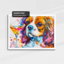 King Charles Spaniel Martini Glass Painting Framed Poster Print & Canvas Wall Decor Art Bar Kitchen Room Dog Gift Pet - thumbnail 3