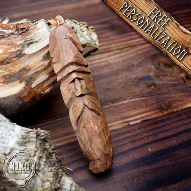 Hand-Carved Wooden Viking Ornament - Unique Personalized Rustic Wall Decor Whittling Dwarf, Gnome, Home Spirit - image 1