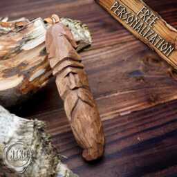 Hand-Carved Wooden Viking Ornament - Unique Personalized Rustic Wall Decor Whittling Dwarf, Gnome, Home Spirit - thumbnail 1
