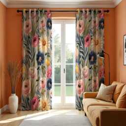 Watercolor Floral Curtains, Pink Ranunculus & Blue Anemone Botanical Drapes, Soft Spring Garden Pattern Curtain Panels - thumbnail 2