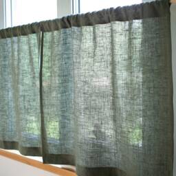 Moss Green Linen Noren Curtains Japanese Style Doorway Panels - thumbnail 3