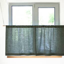 Moss Green Linen Noren Curtains Japanese Style Doorway Panels - thumbnail 2