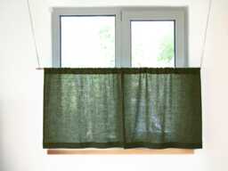 Moss Green Linen Noren Curtains Japanese Style Doorway Panels - thumbnail 1