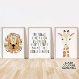 Safari Print Set -- Nursery Prints, Jungle Be Brave Like A Lion, Playroom Decor, Unframed - thumbnail 1