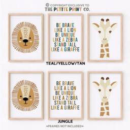 Safari Print Set -- Nursery Prints, Jungle Be Brave Like A Lion, Playroom Decor, Unframed - thumbnail 3