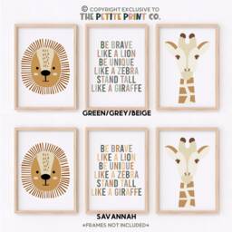 Safari Print Set -- Nursery Prints, Jungle Be Brave Like A Lion, Playroom Decor, Unframed - thumbnail 2