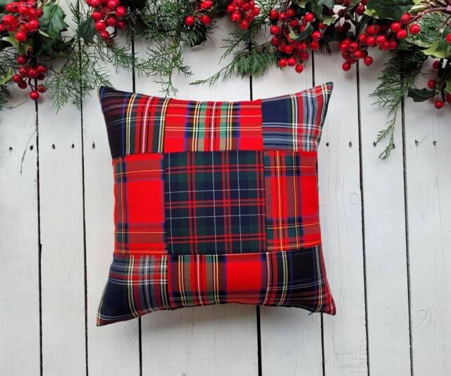 Patchwork Pillow Cover, Farmhouse Covers, Plaid Rustic Tartan Sham, Navy Cover - image 1